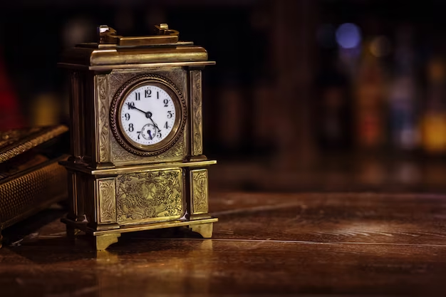 An antique clock standing on a table