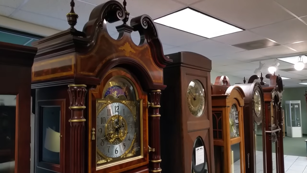 a side view on the ridgeway grandfather clocks, the white light above it