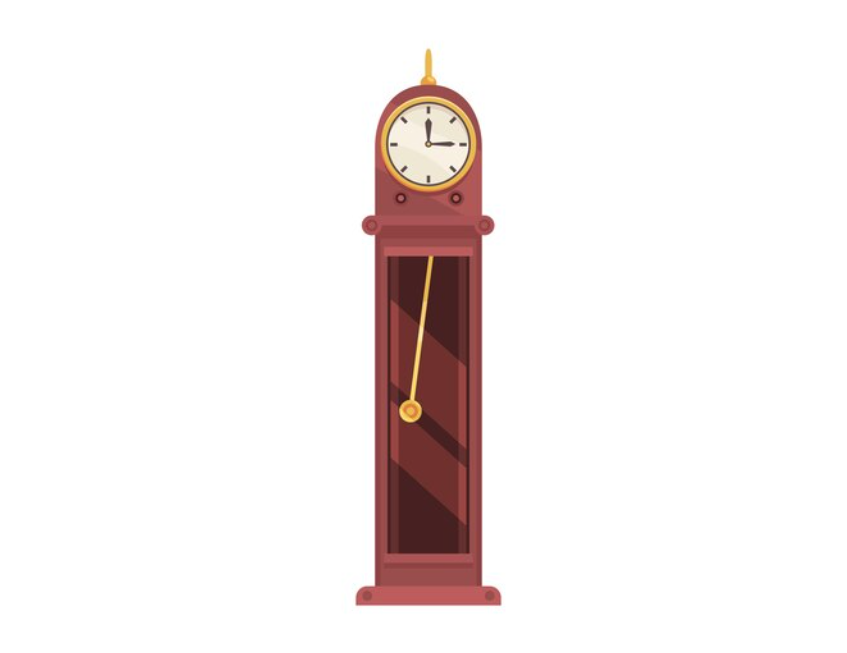 maroon grandfather clock with a golden pendulum